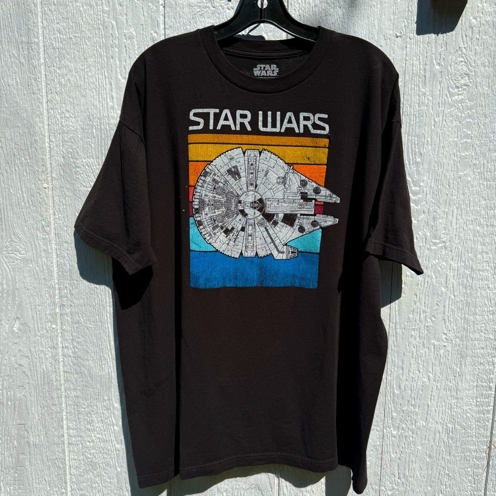 Star Wars Men’s Retro Rainbow Millenium Falcon Cotton Black T-shirt 2XL